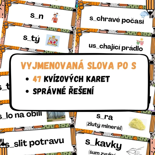 Vyjmenovaná slova po S - 47 kvízových karet se správným řešením.