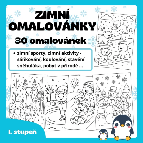 Zimní omalovánky - 30 obrázků