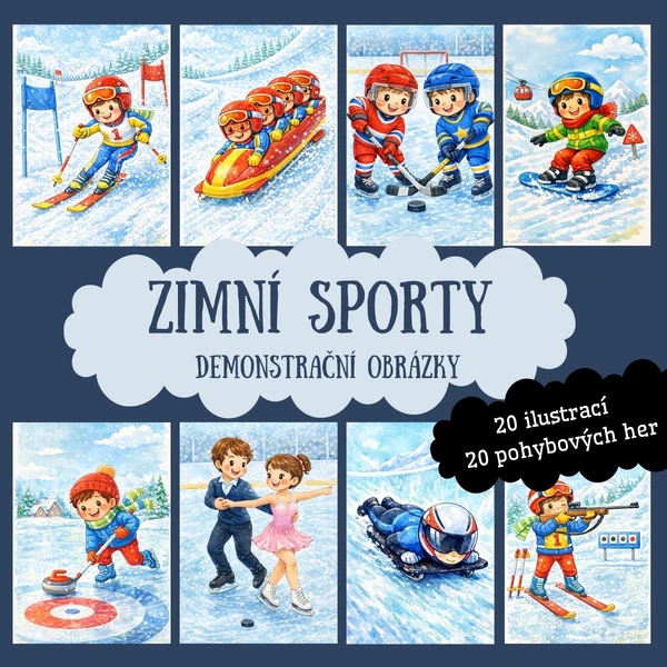 Zimní sporty - demonstrační obrázky (20 ilustrací + 20 pohybových her) 
