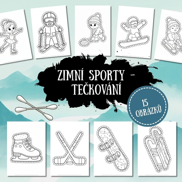 Zimní sporty - tečkování (15 obrázků)