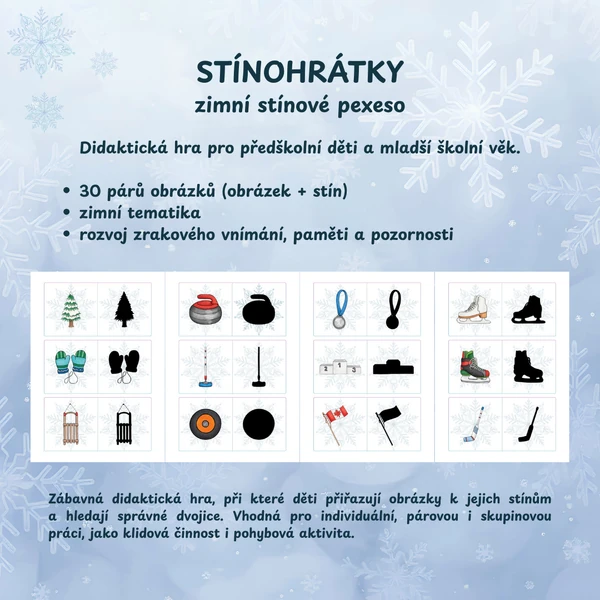 Stínohrátky - zimní stínové pexeso pro MŠ a 1. stupeň ZŠ (30 párů)