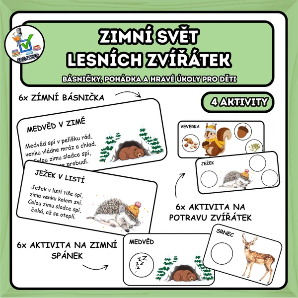 Zimní svět lesních zvířátek - Básničky, pohádka a hravé úkoly pro děti