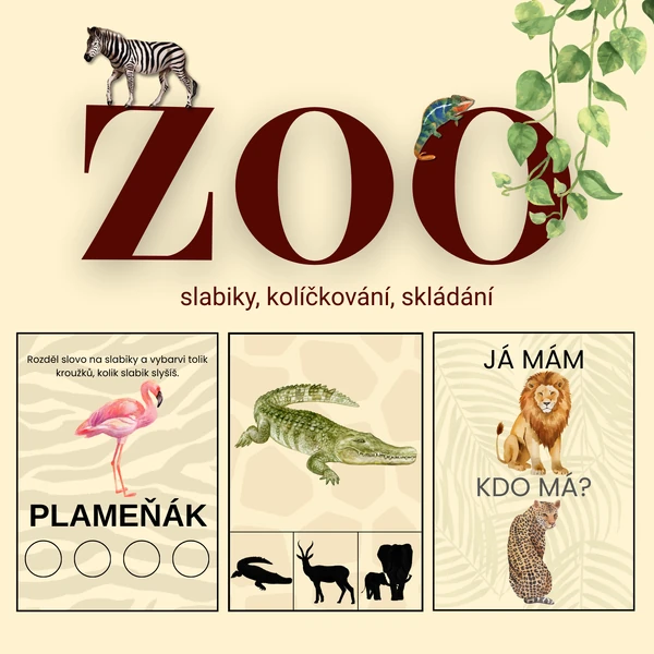 🐘 ZOO - slabiky, kolíčkování, skládání