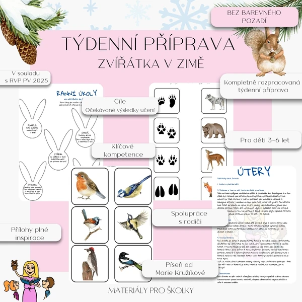 Týdenní příprava - Zvířátka v zimě (bez barevného pozadí)
