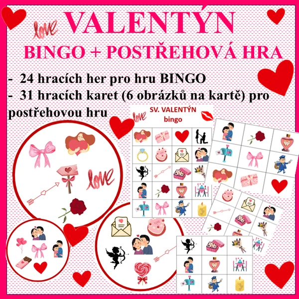 Valentýn - bingo a postřehová hra
