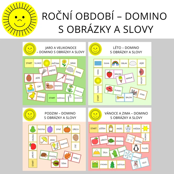 ROČNÍ OBDOBÍ - DOMINO S OBRÁZKY A SLOVY