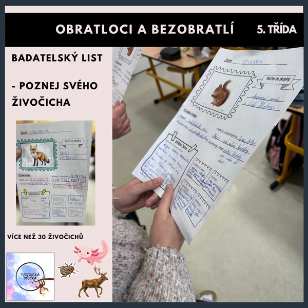 Badatelský list - Poznej svého živočicha / obratlovci, bezobratlí 
