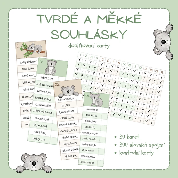 Tvrdé a měkké souhlásky - kartičky