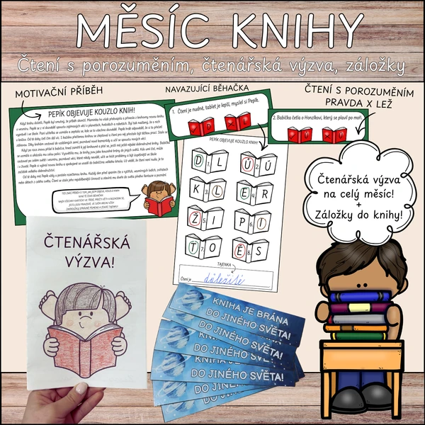 Měsíc knihy - čtení s porozuměním, běhačka, čtenářská výzva, záložky do knihy