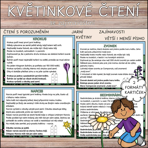 Květinkové čtení - čtení s porozuměním o jarních květinách