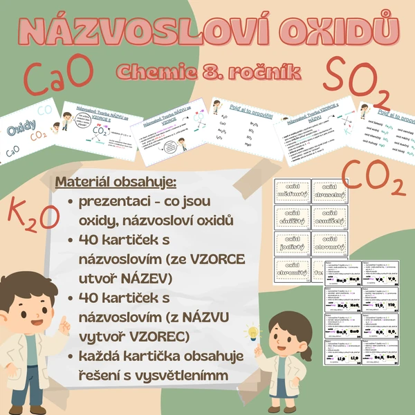 Názvosloví oxidů - kartičky s vysvětlivkami