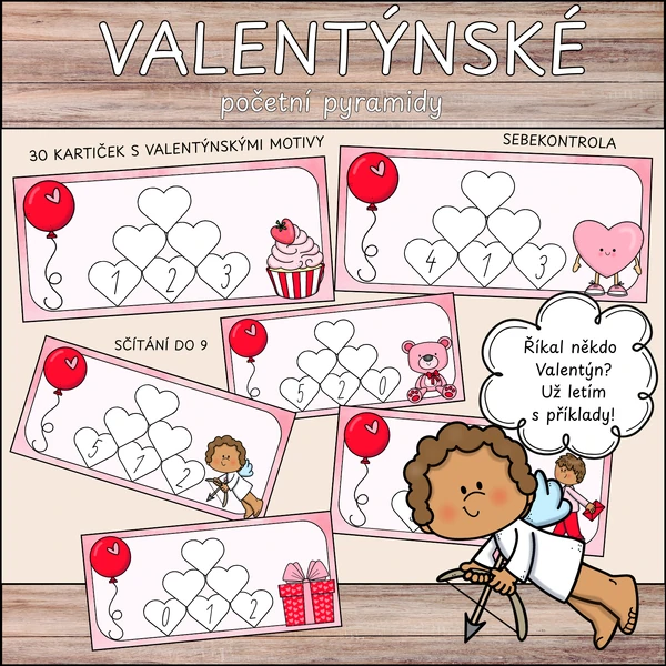 Valentýnské početní pyramidy - sčítání do 9