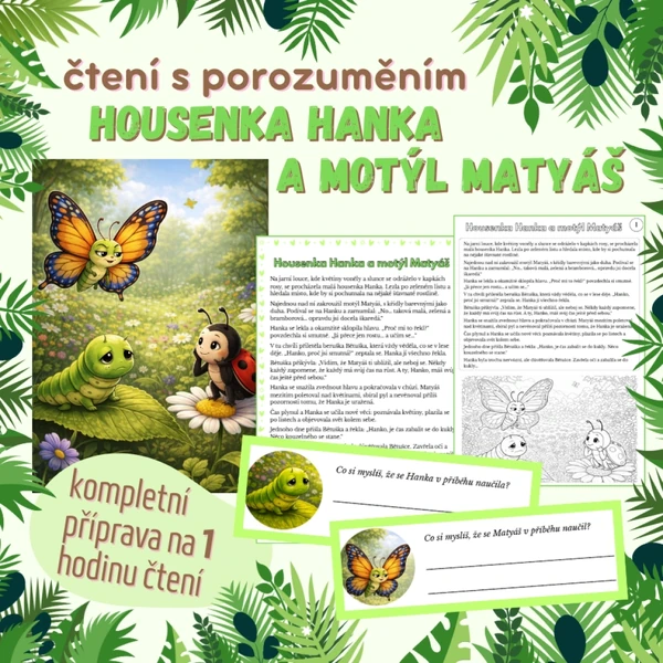 Čtení s porozuměním - Housenka Hanka a motýl Matyáš