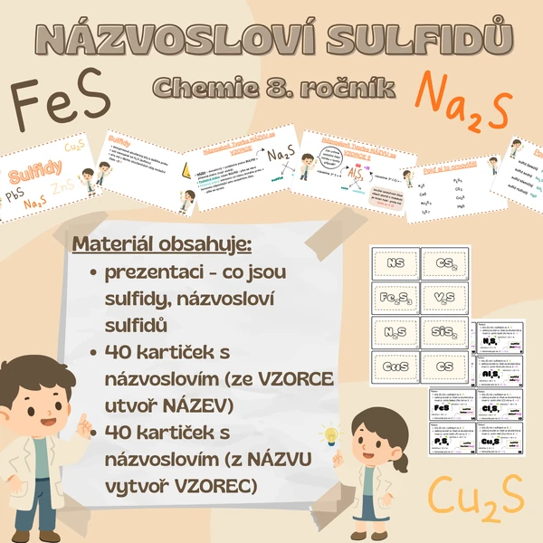 Názvosloví sulfidů - kartičky s vysvětlivkami