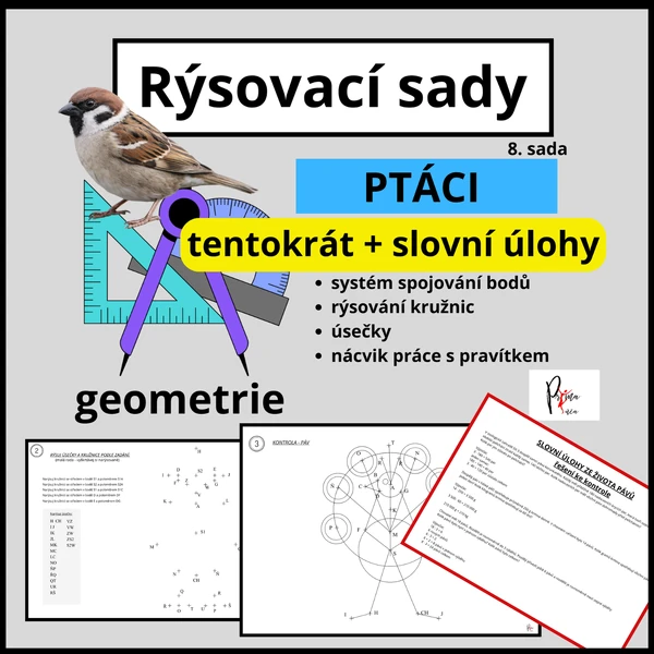 PTÁCI - RÝSOVÁNÍ - SLOVNÍ ÚLOHY - RÝSOVACÍ SADA č.8