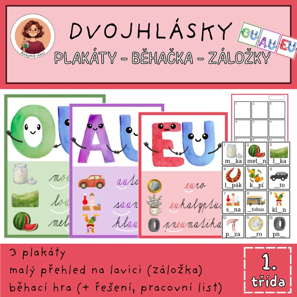 Dvojhlásky - plakáty, běhací hra, záložky