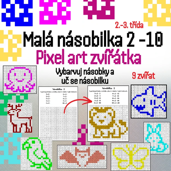 Malá násobilka - pixel art zvířátka