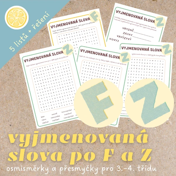 Vyjmenovaná slova po F a po Z | osmisměrky a přesmyčky