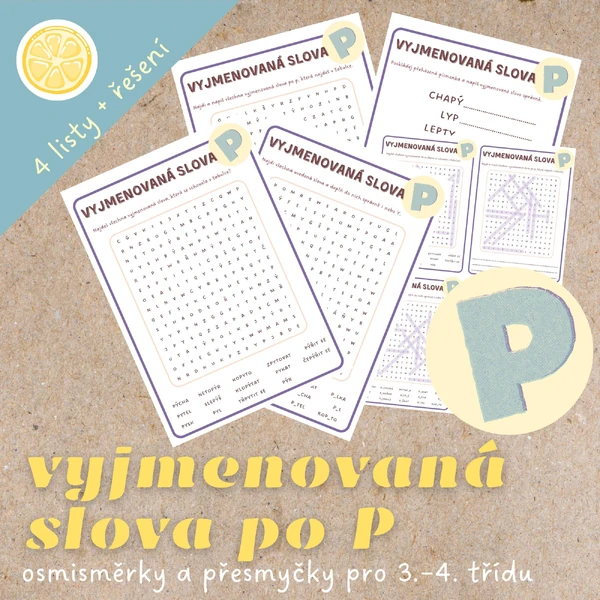 Vyjmenovaná slova po P | osmisměrky a přesmyčky