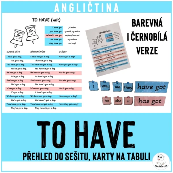 To have - přehled do sešitu, karty na tabuli