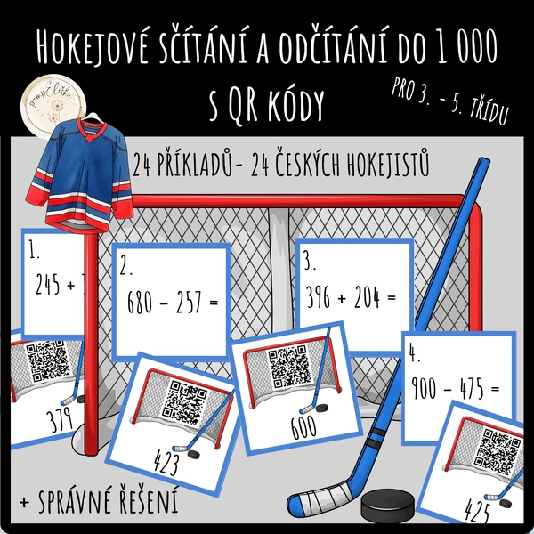 Hokejové sčítání a odčítání do 1 000 s QR kódy