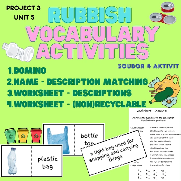 Rubbish vocabulary - set aktivit (odpad, recyklace) Den Země