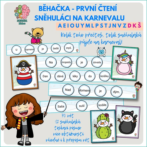 Běhačka První čtení a přepis vět - Sněhuláci na karnevalu