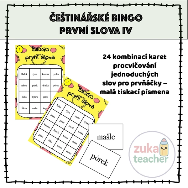 Češtinářské bingo - první slova - malá tiskací písmena II.