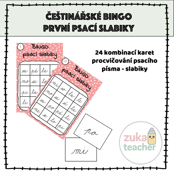 Češtinářské bingo - Psací písmo - Slabiky