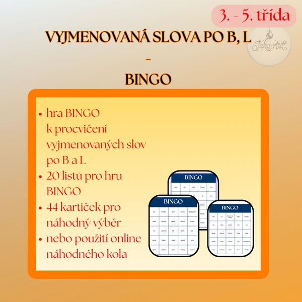 Vyjmenovaná slova po B a L - BINGO