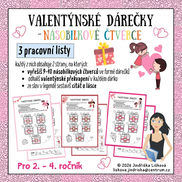Valentýnské dárečky - Násobilkové čtverce
