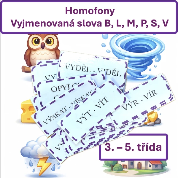 Vyjmenovaná slova B, L, M, P, S, V — Homofony (88 dvojic)
