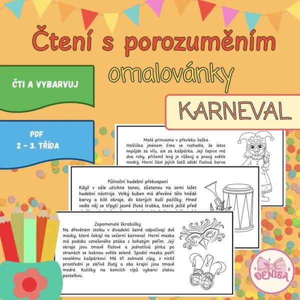 Čti a vybarvi - čtení s porozuměním - karneval