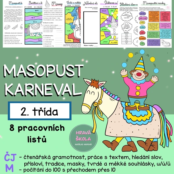 MASOPUST, KARNEVAL- ČJ + M - 2. TŘÍDA - 5 PL + řešení