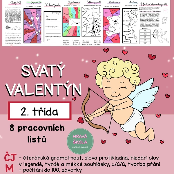 SVATÝ VALENTÝN - ČJ + M - 2. TŘÍDA - 8 PL + řešení