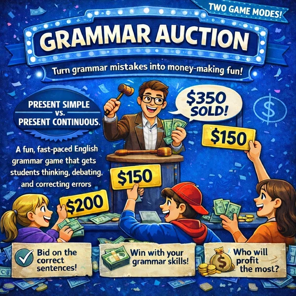 Grammar Auction: Present Simple vs. Present Continuous - A2 - B1