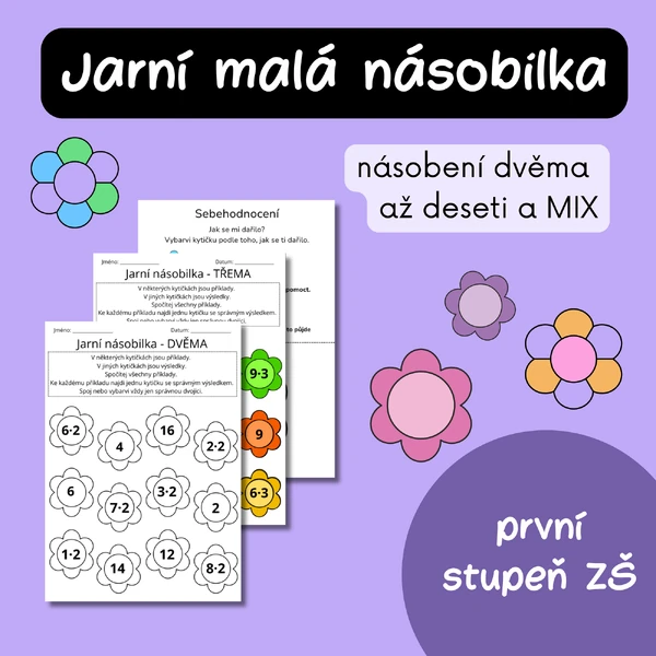 Malá násobilka – jarní spojovačky s kytičkami pro 1. stupeň