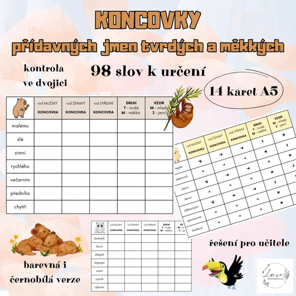 KONCOVKY přídavných jmen tvrdých a měkkých