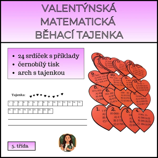 Valentýnská matematická běhací tajenka-5.třída