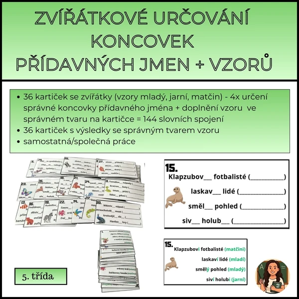 Zvířátkové určování koncovek přídavných jmen + vzorů