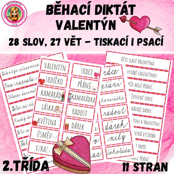 Valentýn - běhací diktát pro 2. třídu