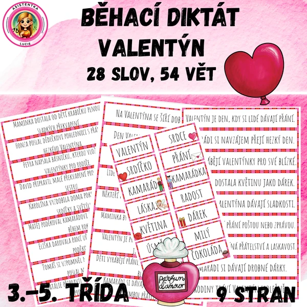 Valentýn - běhací diktát pro 3.-5. třídu