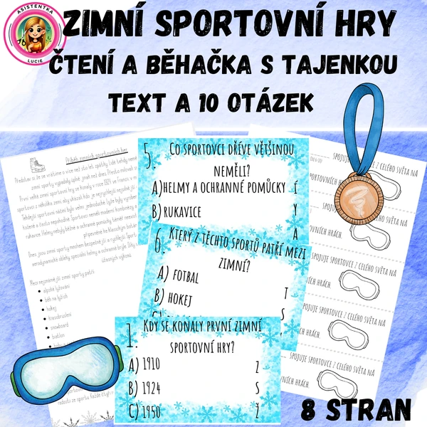 Zimní sportovní hry - čtení a běhačka s tajenkou