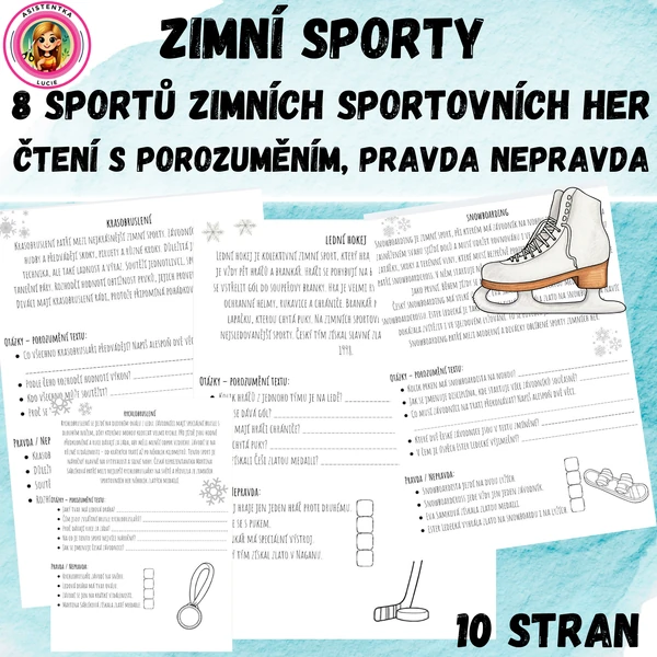 Zimní sporty - sporty ZSH - čtení s porozuměním