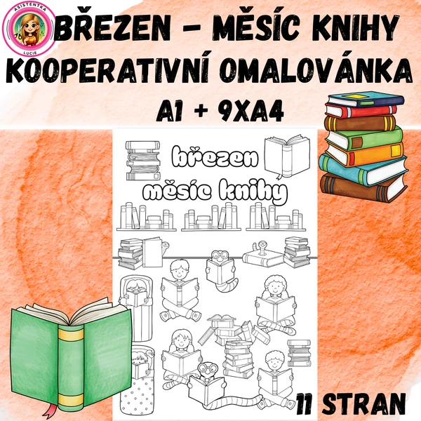 Březen měsíc knihy - kooperativní omalovánka