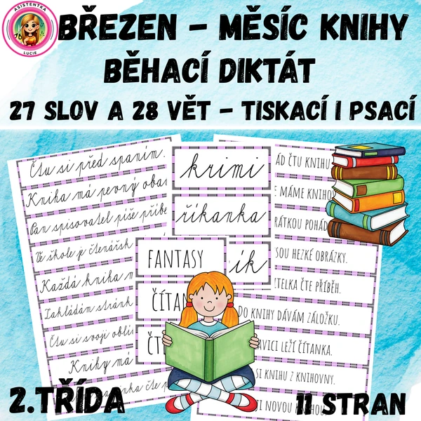 Běhací diktát - Březen měsíc knihy - 2. třída