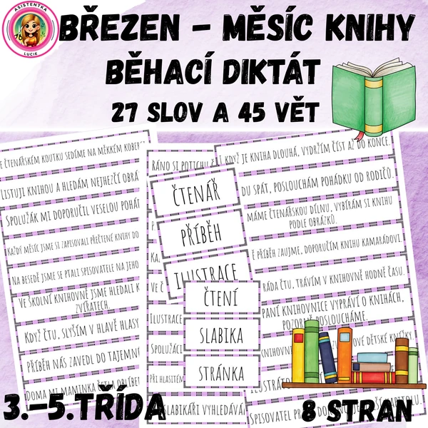 Běhací diktát "měsíc knihy" pro 3.-5. třídu