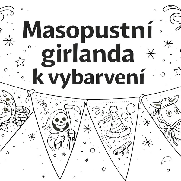 Masopustní girlanda k vybarvení