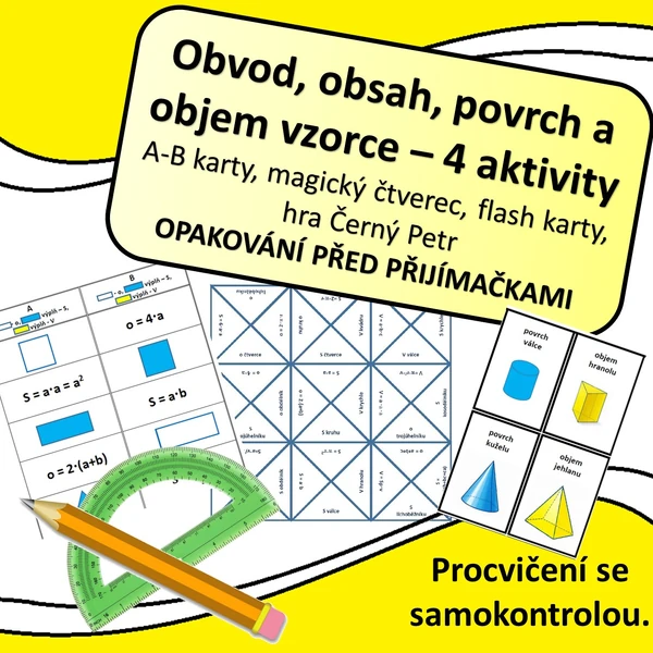 Obvod, obsah, povrch a objem - opakování vzorečků před přijímačkami
