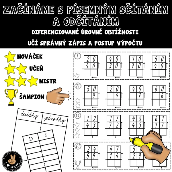 Písemné sčítání a odčítání do 100 - začínáme